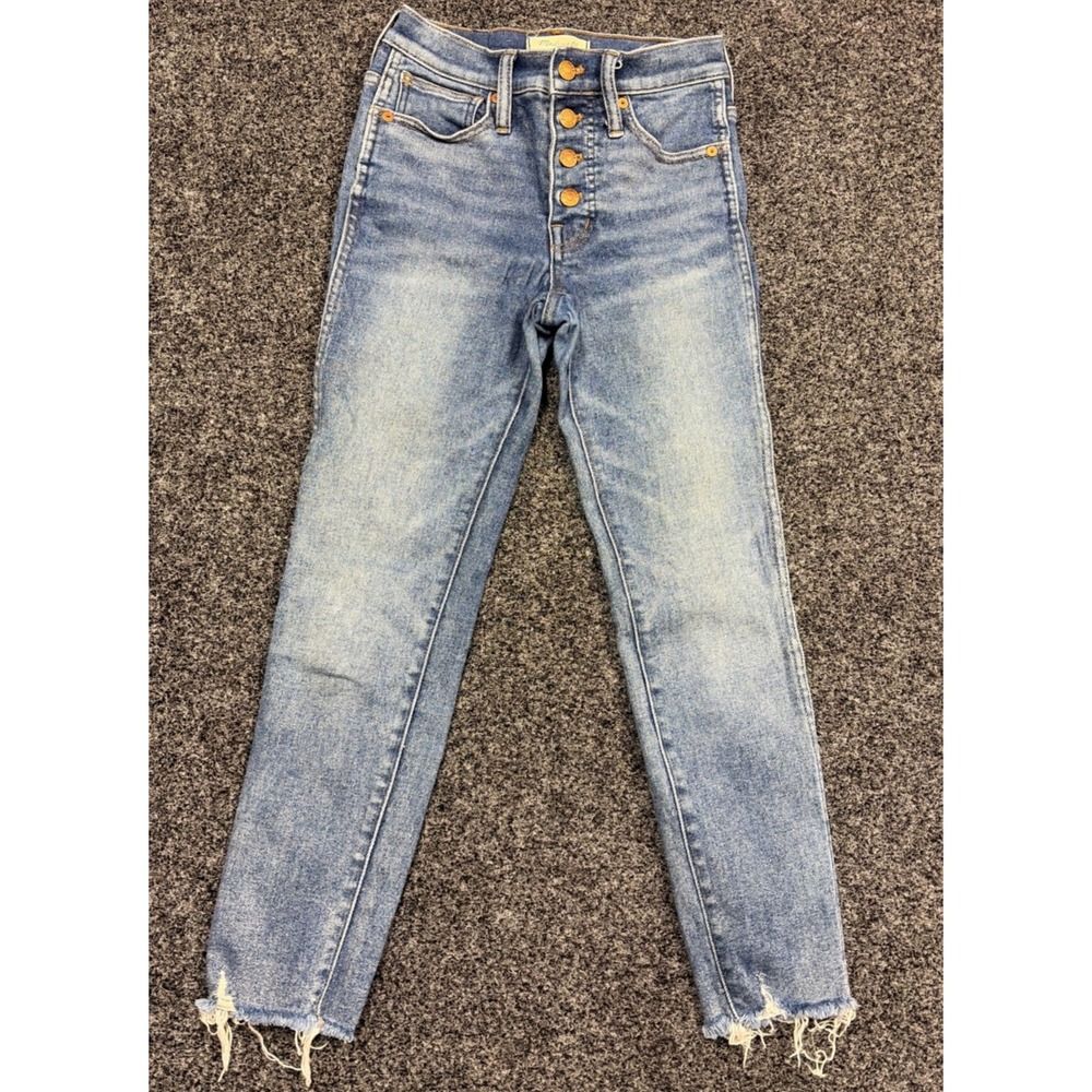 Madewell Skinny Jeans Womens 25P Blue 10 High-Rise Button Fly Raw Hem Petite